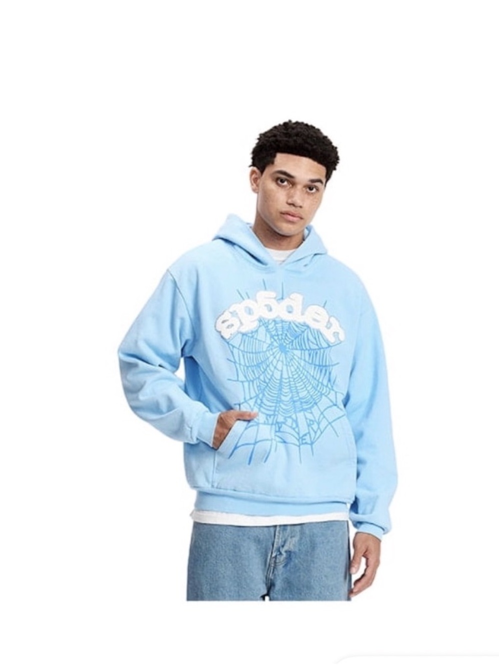 Sky Blue Spider Web Graphic Hoodie - Unbranded sz S mens m26